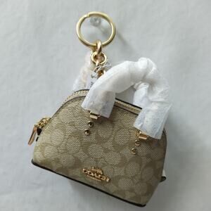 Coach Mini Katy Satchel Bag Charm In Signature Canvas Light Khaki Keychain - NWT